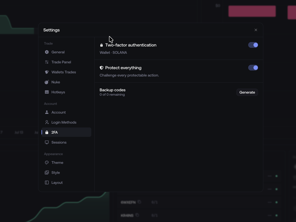 Configured two-factor authentication settings in Proxima
