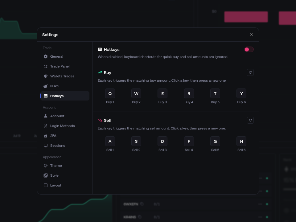 Hotkeys settings in Proxima